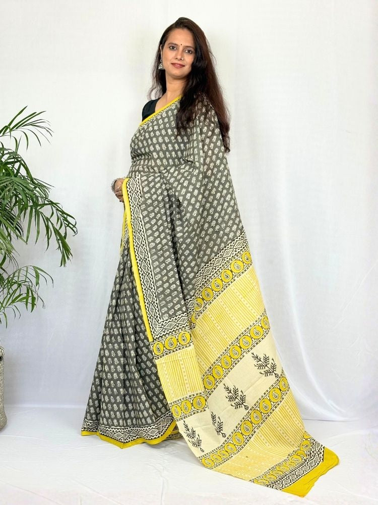 Classic Appeal – Yellow & Green Pure Cotton Handloom Saree